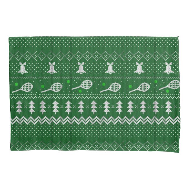 Tennis Christmas Sweater Knitted Pattern Green  Pillow Case (Front)