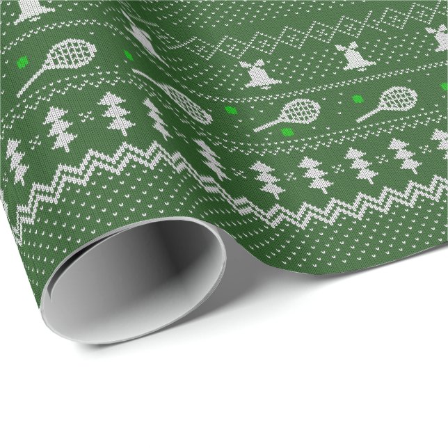 Tennis Christmas Sweater Knitted Pattern Green  Wrapping Paper (Roll Corner)