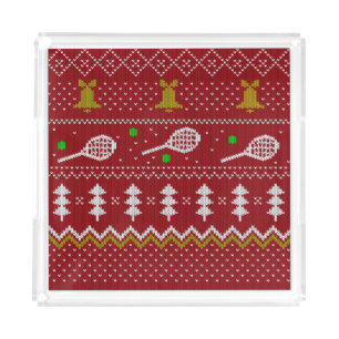 Tennis Christmas Sweater Knitted Pattern Red Xmas Acrylic Tray