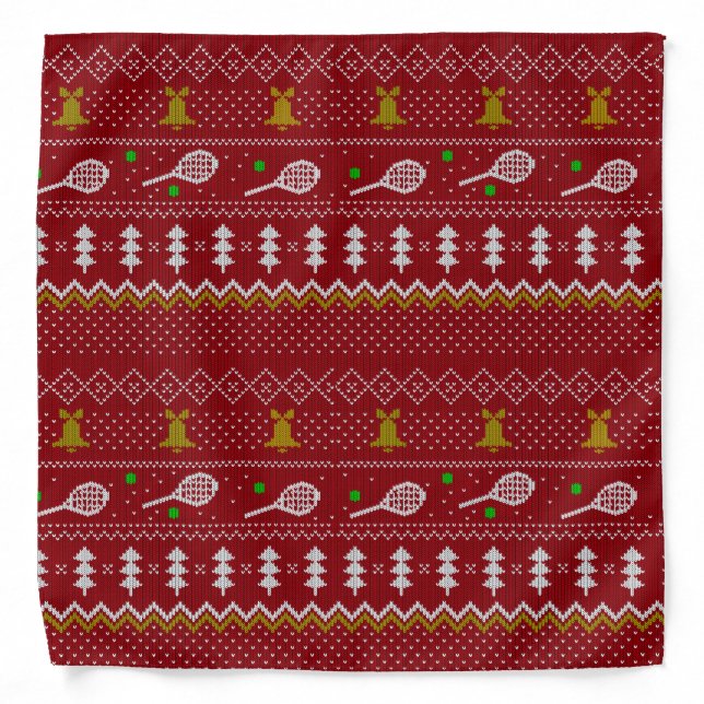 Tennis Christmas Sweater Knitted Pattern Red Xmas  Bandana (Front)