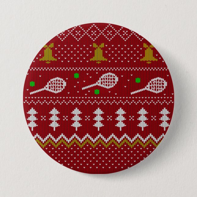 Tennis Christmas Sweater Knitted Pattern Red Xmas Button (Front)