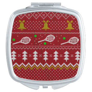 Tennis Christmas Sweater Knitted Pattern Red Xmas Compact Mirror