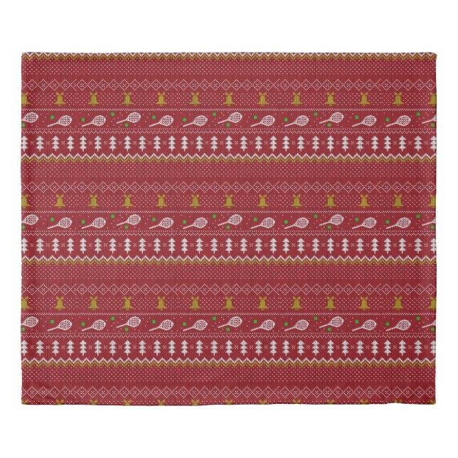 Tennis Christmas Sweater Knitted Pattern Red Xmas Duvet Cover (Front)