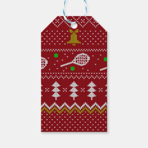 Tennis Christmas Sweater Knitted Pattern Red Xmas  Gift Tags