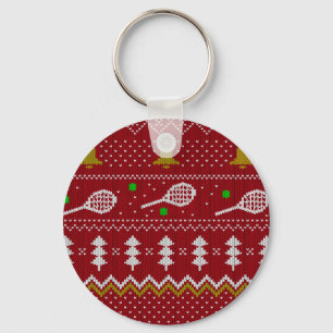 Tennis Christmas Sweater Knitted Pattern Red Xmas Keychain