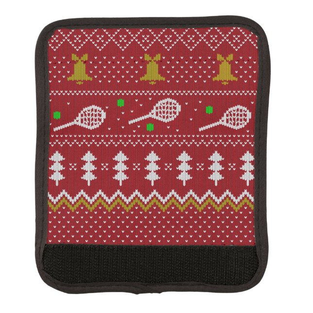Tennis Christmas Sweater Knitted Pattern Red Xmas Luggage Handle Wrap (Front)