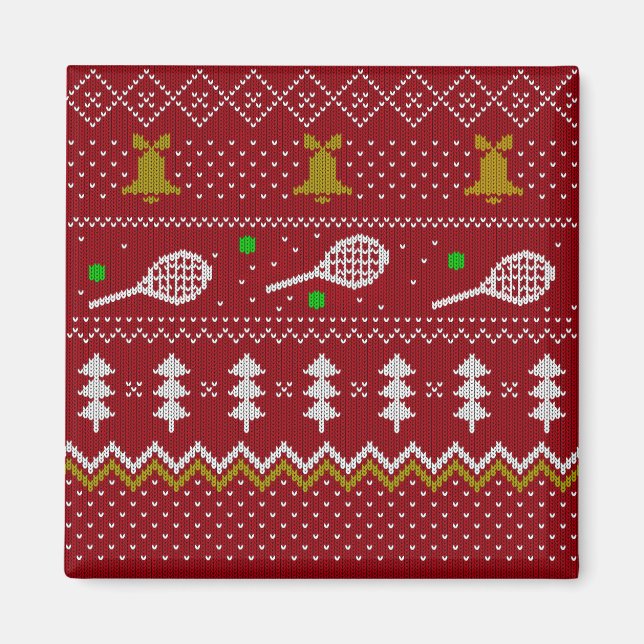 Tennis Christmas Sweater Knitted Pattern Red Xmas  Magnet (Front)