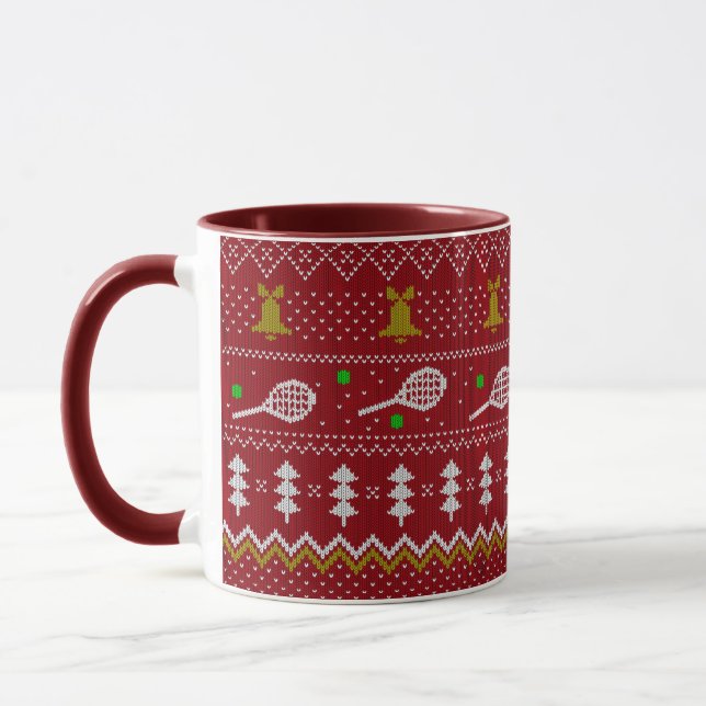 Tennis Christmas Sweater Knitted Pattern Red Xmas  Mug (Left)