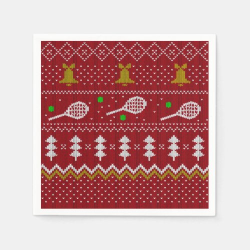 Tennis Christmas Sweater Knitted Pattern Red Xmas  Napkins