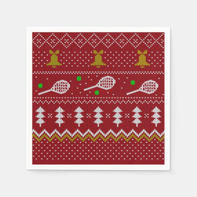 Tennis Christmas Sweater Knitted Pattern Red Xmas  Napkins (Front)