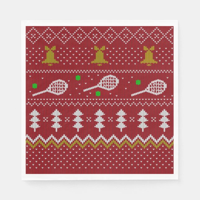 Tennis Christmas Sweater Knitted Pattern Red Xmas  Napkins (Front)