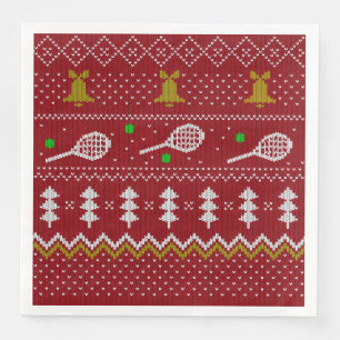 Tennis Christmas Sweater Knitted Pattern Red Xmas Paper Dinner Napkins
