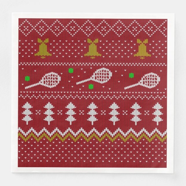 Tennis Christmas Sweater Knitted Pattern Red Xmas  Paper Dinner Napkins (Front)
