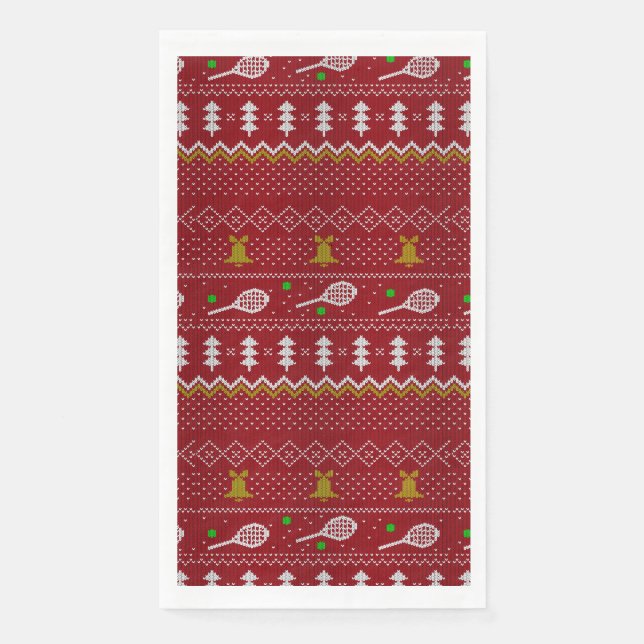Tennis Christmas Sweater Knitted Pattern Red Xmas  Paper Guest Towels (Front)