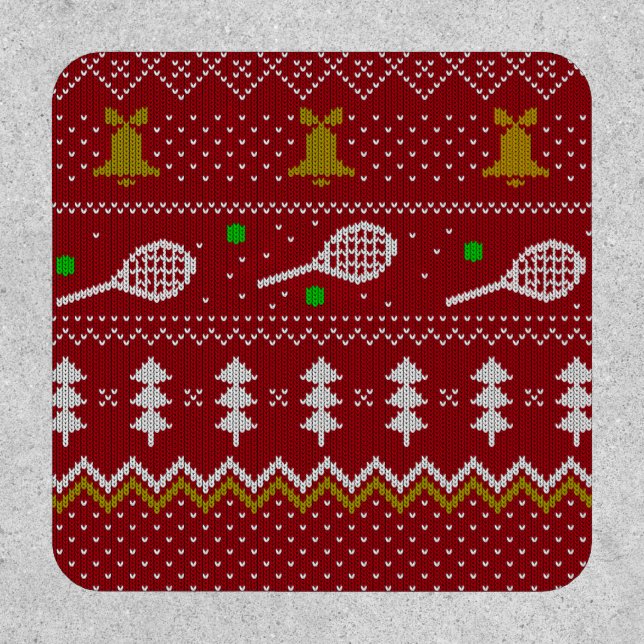 Tennis Christmas Sweater Knitted Pattern Red Xmas Patch (Front)