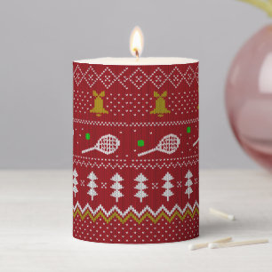 Tennis Christmas Sweater Knitted Pattern Red Xmas Pillar Candle