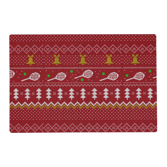 Tennis Christmas Sweater Knitted Pattern Red Xmas  Placemat (Front)