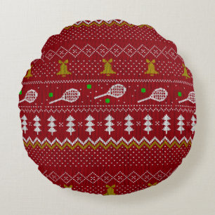 Tennis Christmas Sweater Knitted Pattern Red Xmas Round Pillow