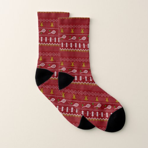 Tennis Christmas Sweater Knitted Pattern Red Xmas  Socks