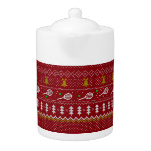 Tennis Christmas Sweater Knitted Pattern Red Xmas Teapot