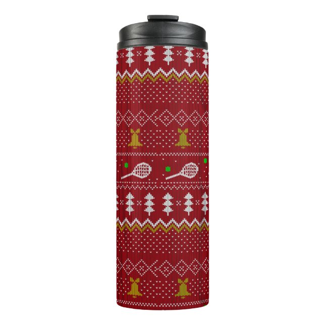 Tennis Christmas Sweater Knitted Pattern Red Xmas  Thermal Tumbler (Front)