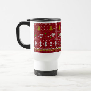 Tennis Christmas Sweater Knitted Pattern Red Xmas Travel Mug