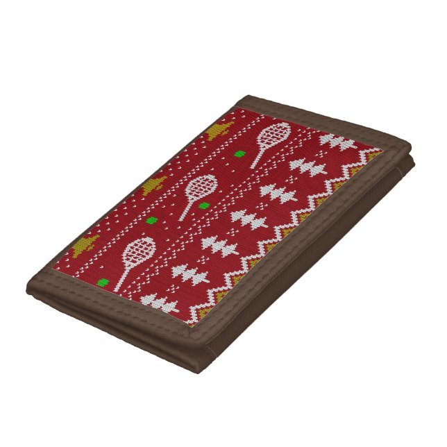 Tennis Christmas Sweater Knitted Pattern Red Xmas  Trifold Wallet (Bottom)