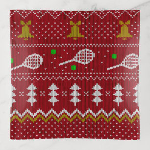 Tennis Christmas Sweater Knitted Pattern Red Xmas Trinket Tray