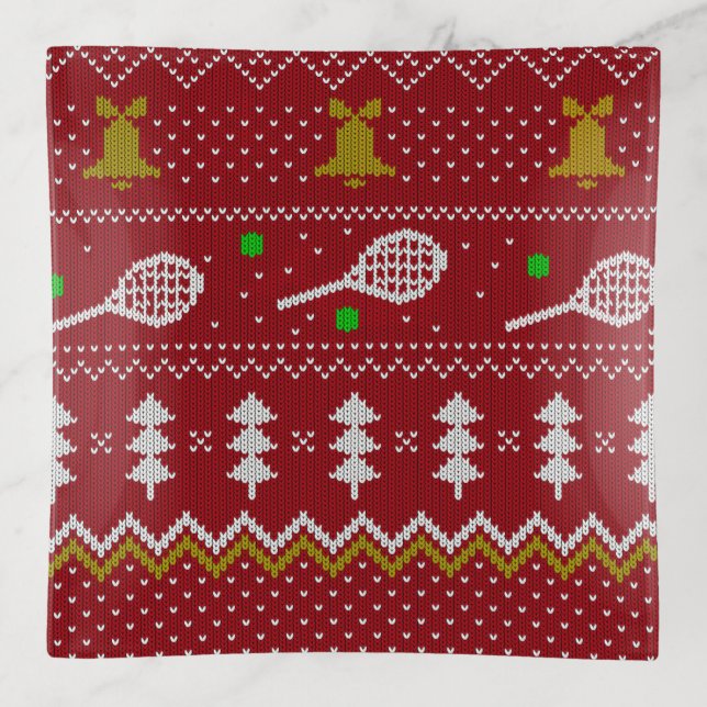 Tennis Christmas Sweater Knitted Pattern Red Xmas  Trinket Tray (Front)