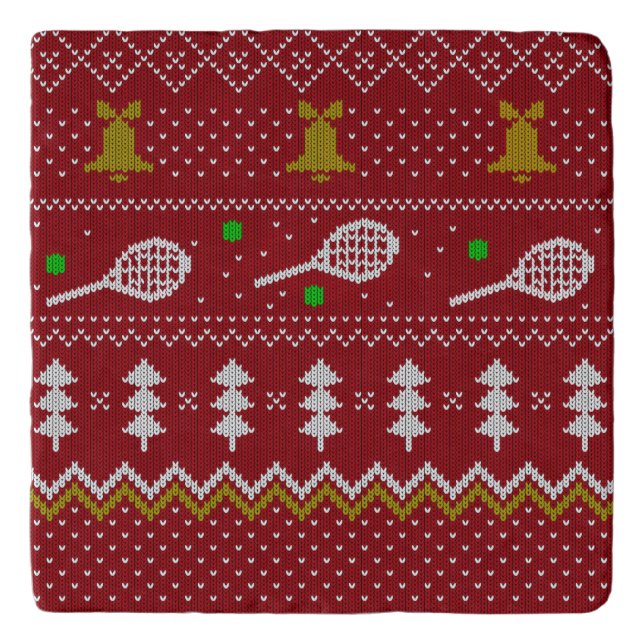 Tennis Christmas Sweater Knitted Pattern Red Xmas Trivet (Front)