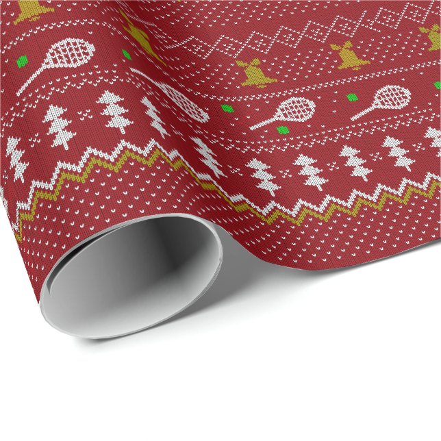 Tennis Christmas Sweater Knitted Pattern Red Xmas  Wrapping Paper (Roll Corner)