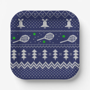 Tennis Christmas Sweater Knitted Pattern Scandi Paper Plates