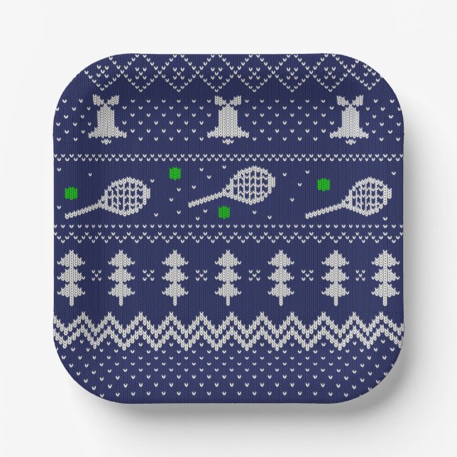 Tennis Christmas Sweater Knitted Pattern Scandi Paper Plates (Front)