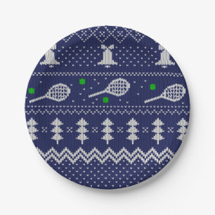 Tennis Christmas Sweater Knitted Pattern Scandi Paper Plates
