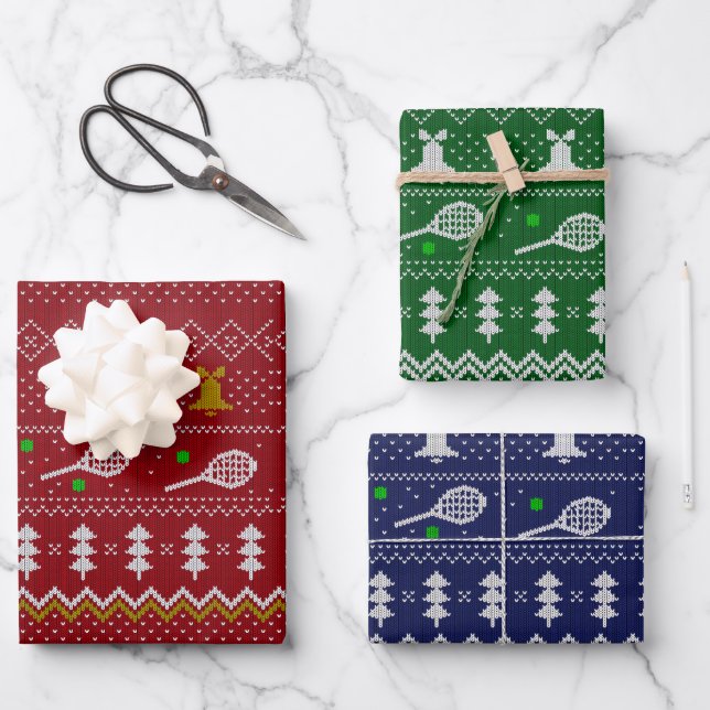 Tennis Christmas Sweater Knitted Pattern Xmas  Wrapping Paper Sheets (Front)