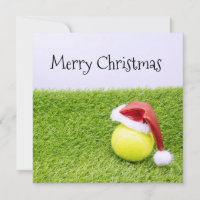 Tennis Christmas & tennis ball and Santa hat Holiday Card