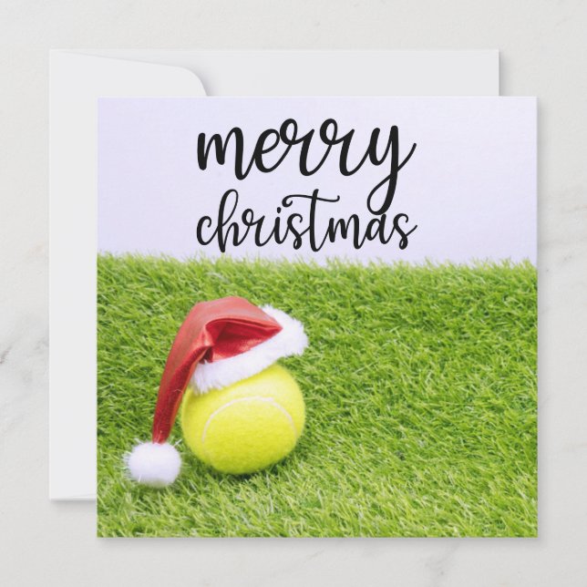 Tennis Christmas & tennis ball and Santa hat  Holiday Card (Front)
