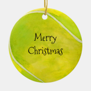 Tennis Christmas & tennis ball on yellow Ceramic Ornament