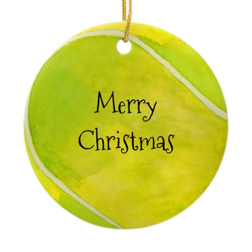 Tennis Christmas &amp; tennis ball on yellow Ceramic Ornament