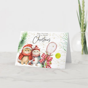 Tennis Christmas tennis ball Racket watercolor Holiday Card