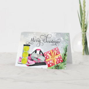 Tennis Christmas tennis ball shoe watercolor Holiday Card