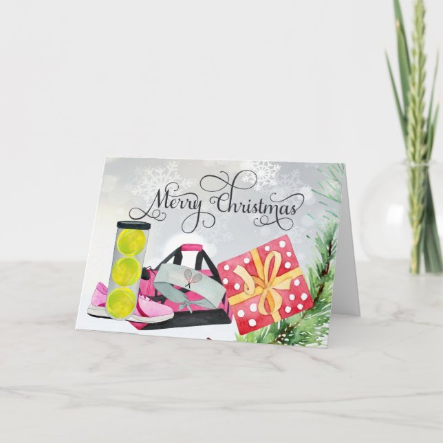 Tennis Christmas  tennis ball shoe watercolor  Holiday Card (Front)
