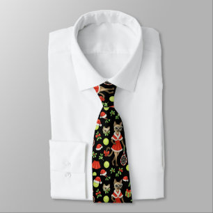 Tennis Christmas themed fir Siamese cat Lovers Neck Tie