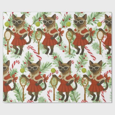 Tennis Christmas themed fir Siamese cat Lovers Wrapping Paper