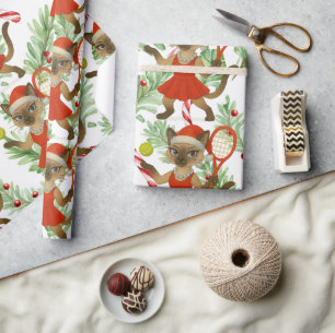 Tennis Christmas themed fir Siamese cat Lovers Wrapping Paper
