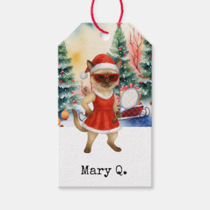 Tennis Christmas themed for Cat Lovers Gift Tags