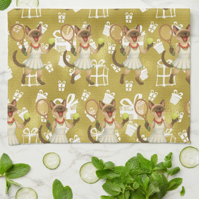 Tennis Christmas themed for Cat Lovers  Kitchen Towel (Folded)