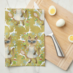Tennis Christmas themed for Cat Lovers Kitchen Towel