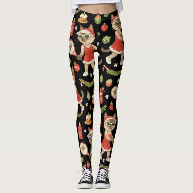 Tennis Christmas themed for Cat lovers  Leggings (Front)