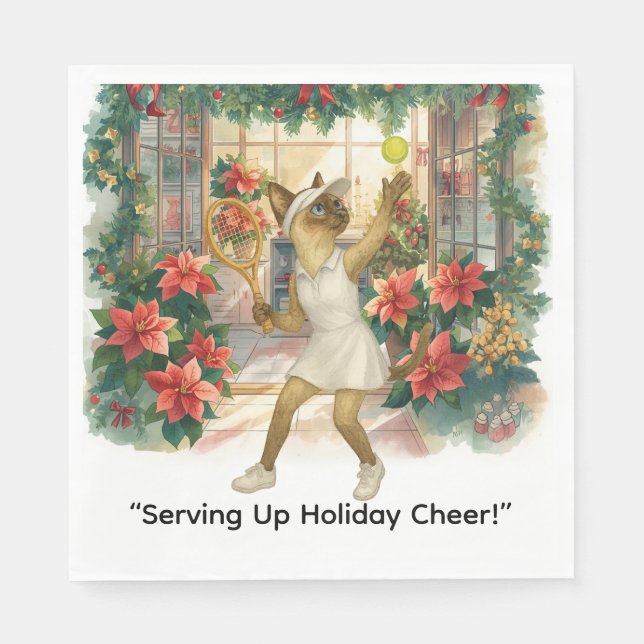 Tennis Christmas themed for Cat lovers Napkins (Front)